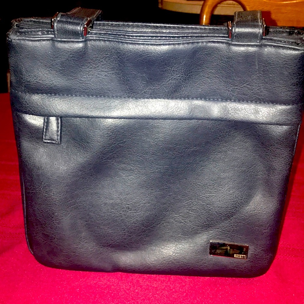Rosetti navy blue faux leather shoulder bag w three 10” deep interior spaces!